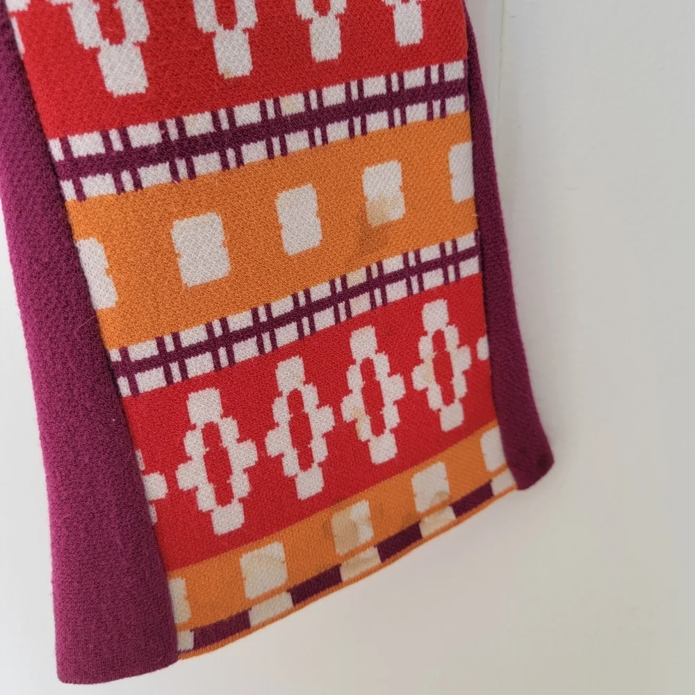 Colorful Patterned Cropped Sweater Top - Red, Purple & Orange